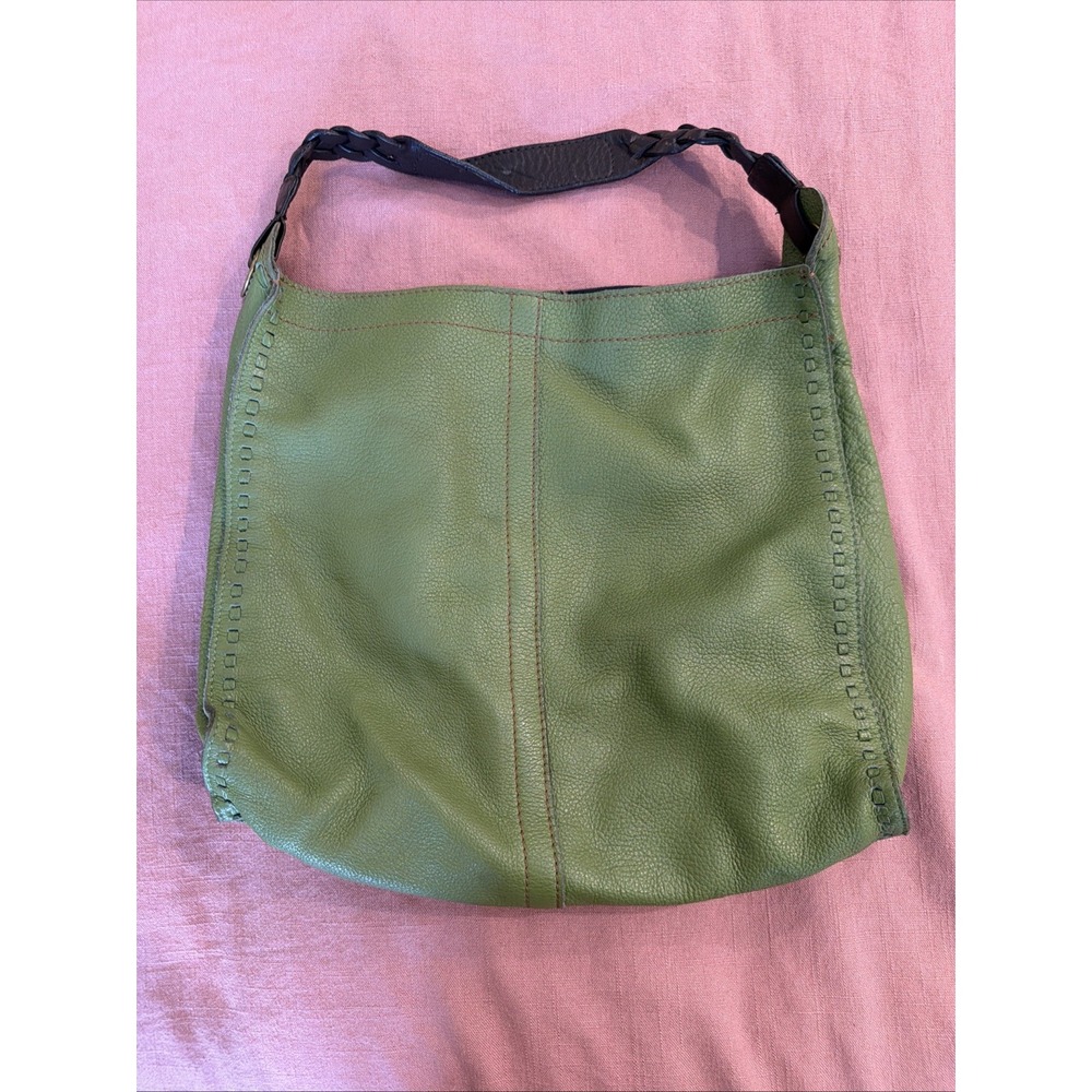 Lucky Brand Green Leather Hobo Shoulder Bag Braided Strap Boho